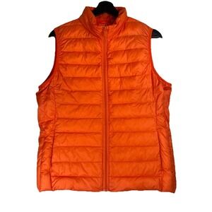 Be Inspired Womens Down Packable Vest L Orange Hike Travel Full Zip Lightweight